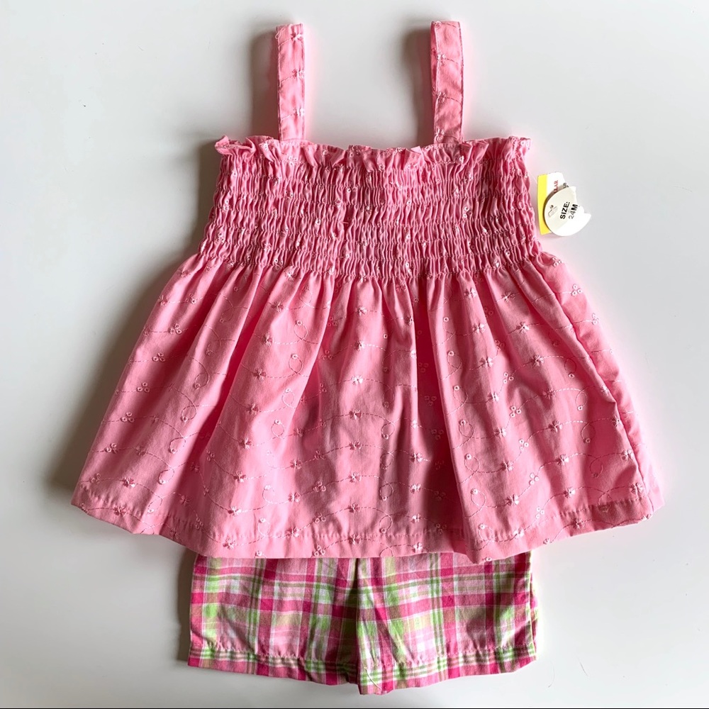 🆕 NWT Park Bench Kids Eyelet Top/Plaid Shorts Set